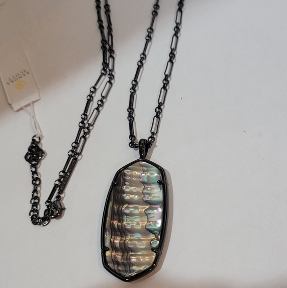 Kendra Scott Custom NUDE AAbalone Iridescent Long Reid Necklace In Gunmetal Wavy - Picture 8 of 11